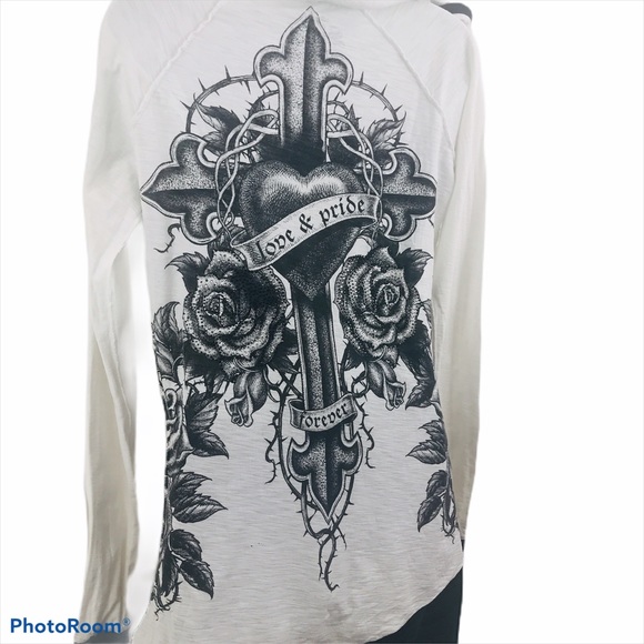 Sinful Affliction Graphic Embellished Cardigan Top Jacket Medium Biker - Picture 4 of 11